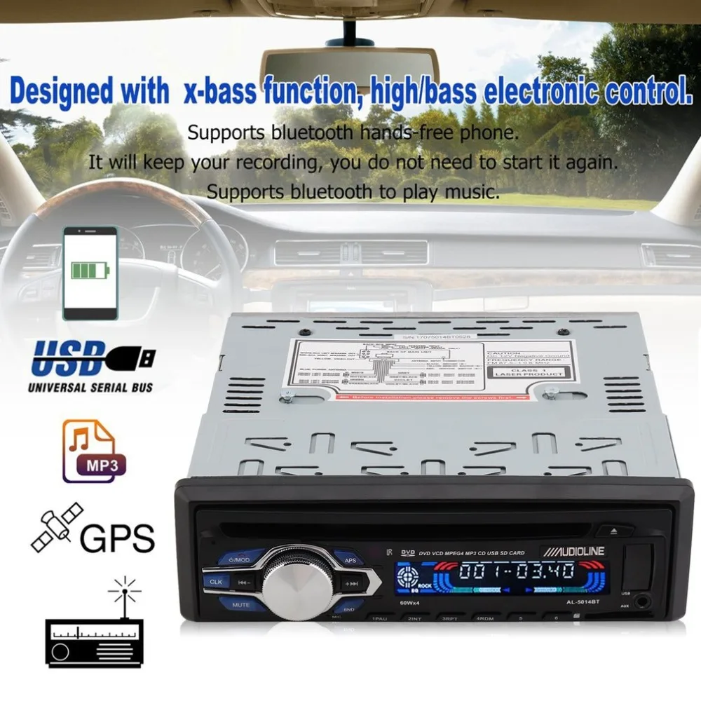 

Bluetooth Car Bus Auto Stereo Aux-In USB MP3 CD WMA Minidisc DVD Player FM Radio Receiver Multimedia Player Device