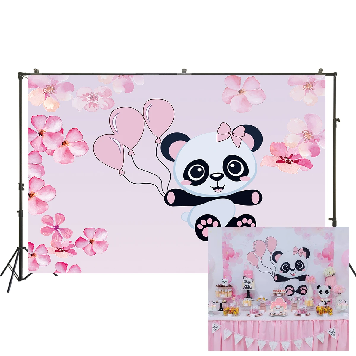 Huayi Arriere Plan De Panda En Ballon Floral Rose W97 Decor De Table De Gateau De Fete D Anniversaire Pour Bebe Fille Banniere De Fond De Photo Aliexpress