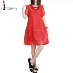 Большие размеры S-4XL летнее женское красное платье с v-образным вырезом 2018 Модное Новое свободное женское пляжное платье с коротким рукавом
