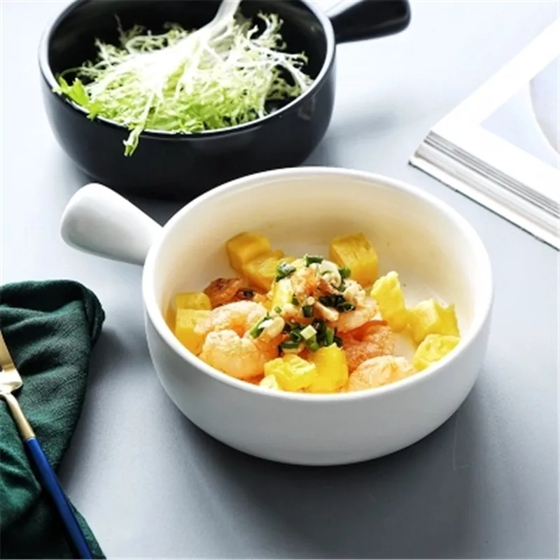 

KINGLANGNordic black and white salad Rice bowl household tableware instant noodle bowl baking soup bowl
