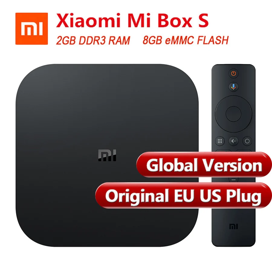 Глобальная версия оригинальная Xiaomi mi коробка S Smart tv Box 4 Android 8,1 4K четырехъядерный процессор 2 ГБ 8 ГБ HD mi 2,4G 5,8G WiFi Bluetooth 4,2 ТВ приставка