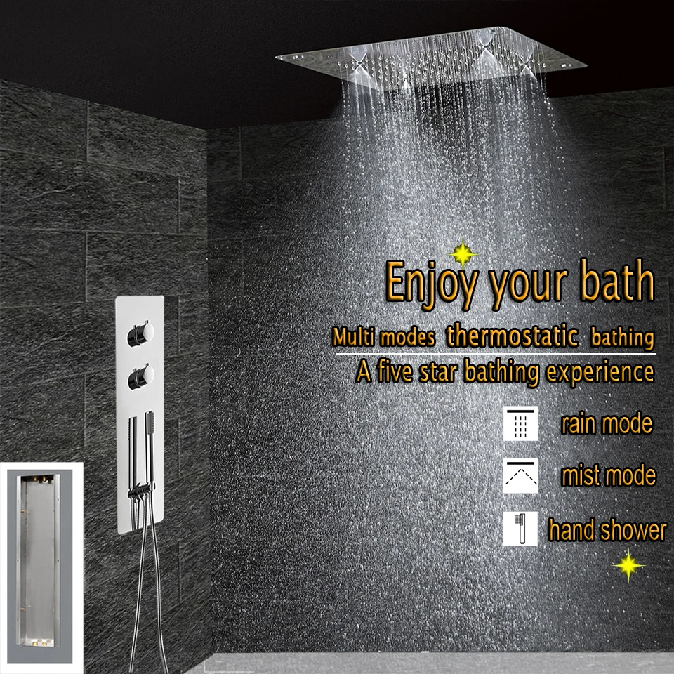 Скрытый Термостатический душ Панель смеситель для ванной комнаты смеситель для душа SUS304 потолочная душевая панель 300x300 дождь туман BF5203