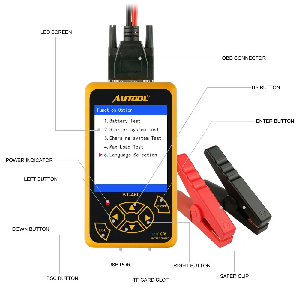 AUTOOL BT460 12V автомобили 24V сверхмощный тестер батареи свинцово-кислотный гелевый Аккумулятор AGM анализатор клеток 4 ''TFT цветной дисплей