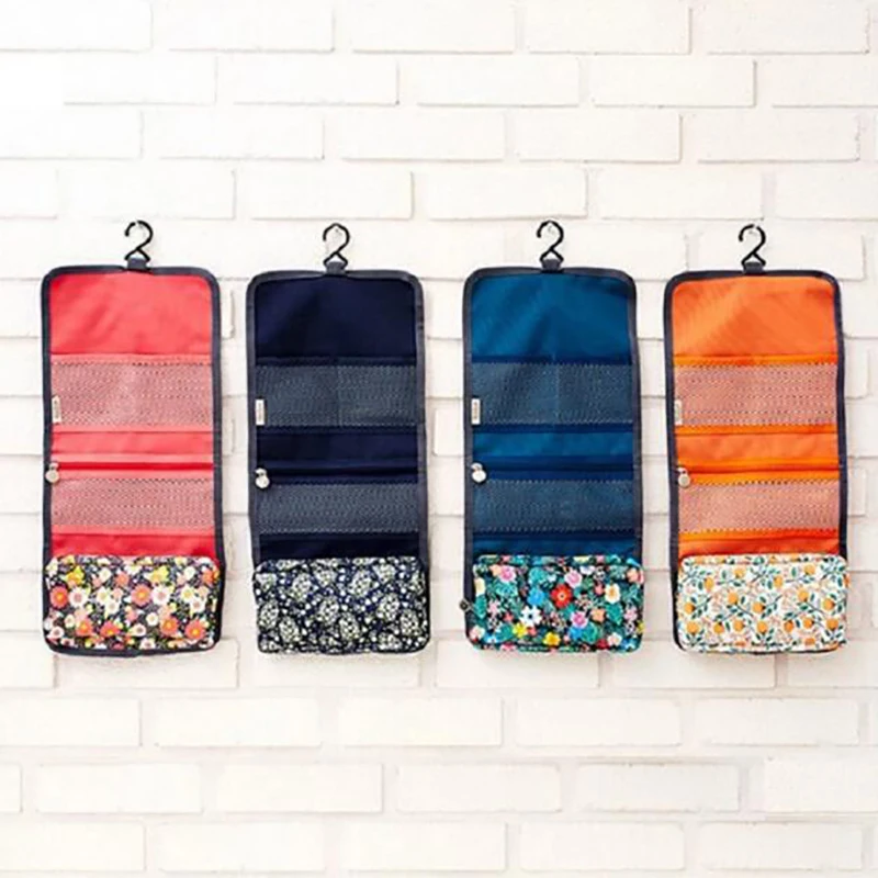 

Lady Makeup Case High Capacity Storage Casual Travel Storage Organizer Cosmetic Floral Foldable Hanging Wash Women Practical Bag