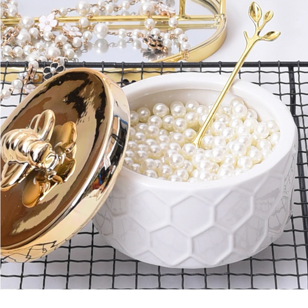 Jewelry Box Girls Room Accessories Ceramics Bee Lid Cute Bee Insect Display Storage Box for Ring Earring Necklace