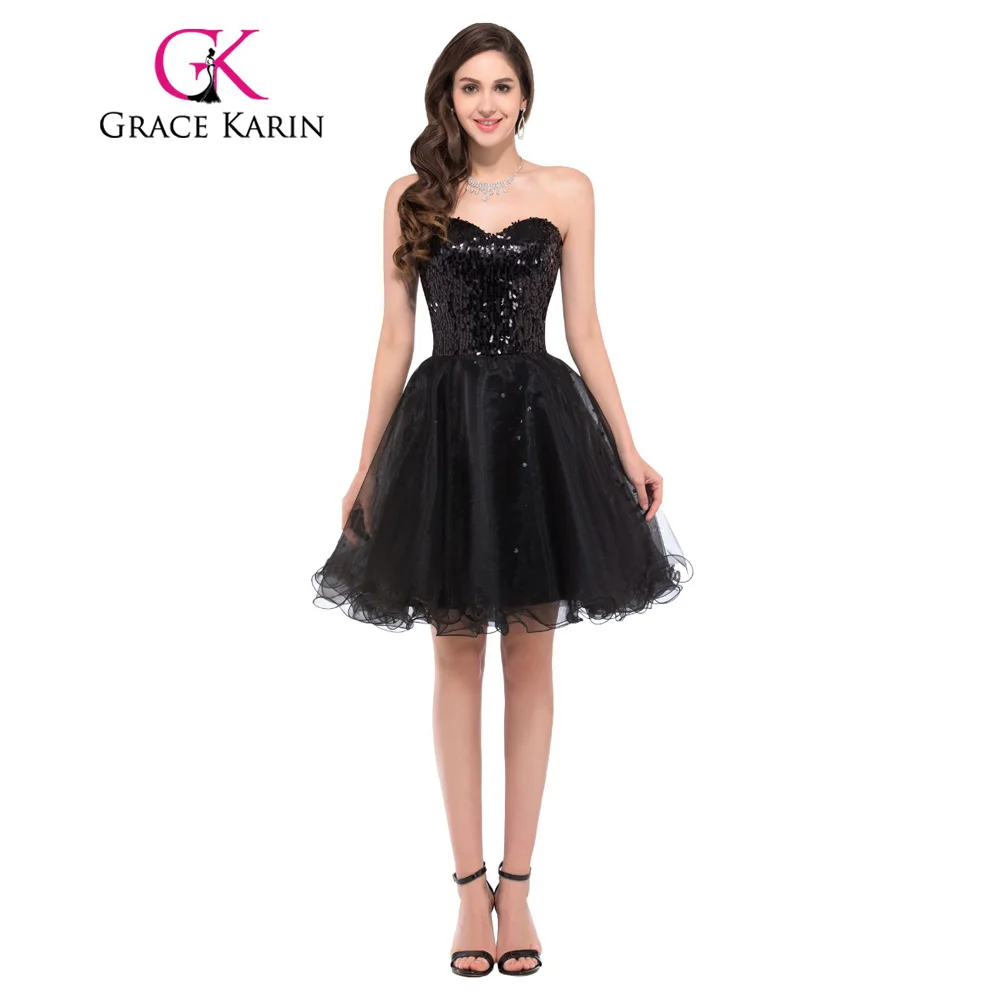 Grace Karin Cocktail Dress Elegant Short Prom Dress 2017 Sweetheart Beading Sequins Tulle