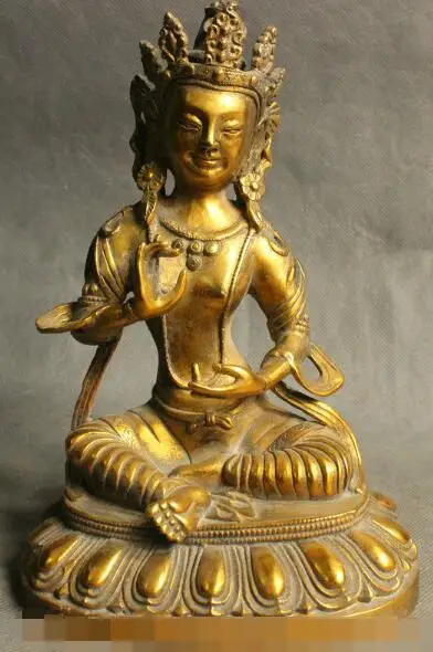 

S01190 8" Tibet Buddhism Bronze Gilt Maitreya Buddha Enlightenment Green Tara Statue (B0328)