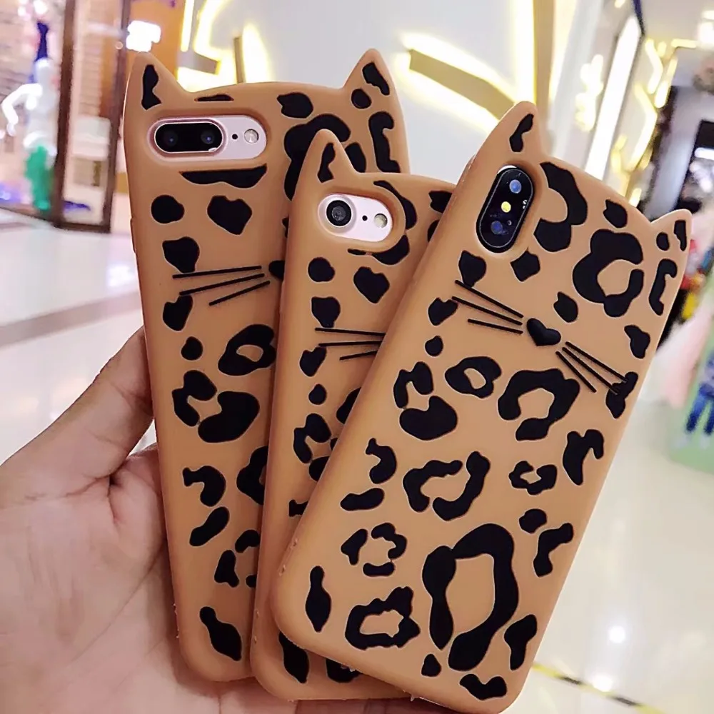 

Fashion Sexy Leopard Pattern Cat Cute Cartoon Soft Silicone Shockproof Rubber Cover Case for Apple iPhone XS Max 6S 7 8 Plus XR