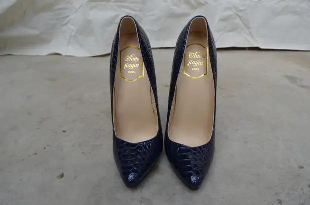 16cm Heel Hot Women's Dark Blue Pumps Snake Pattern PU Leather Metal Heel Plus Size Shoes Fashion Lady A4