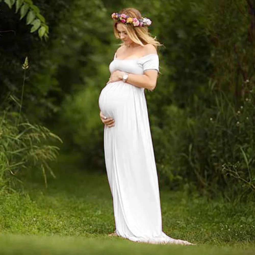 

2018 New Sexy Pregnant Women Dress Off Shoulder Long Maxi Pleated Maternity Dress Photography Props Clothing for Pregnant Women