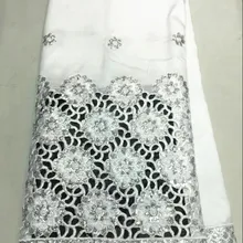 Горячая Распродажа Белый африканский Джордж кружевная ткань с серебристыми блестками цветок французские кружева материал для праздничное платье OG39-5, 5 ярдов/партия