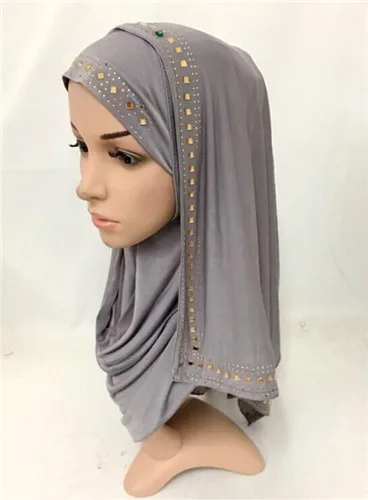 Модные стразы, Женский мусульманский шарф, хиджаб, исламский шарф, арабские шали, головной убор - Цвет: Light Gray