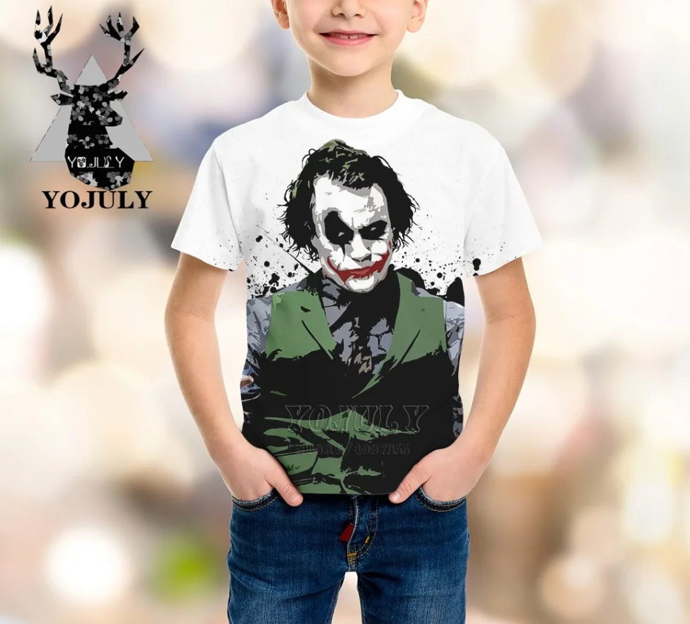 YOJULY/Новинка, детская одежда с 3d принтом из фильма «Джокер клоун» для маленьких мальчиков и девочек-подростков детская футболка горячая Распродажа, модные футболки Modis, A208