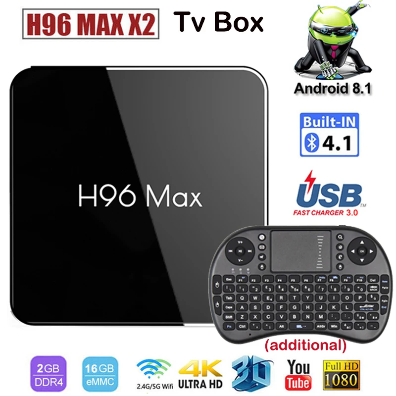 

Newest H96 max X2 Android 8.1 smart TV BOX 2GB RAM 16GB ROM Quad core Amlogic S905X2 HD 4k Wifi BT 4.0 Media Player Set Top Box