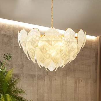 

Modern Crystal Glass Leaves Pendant Lamp Light Nordic Leaves Pendant Lamp Cafe Bar suspension Fixtures LED American Lamp