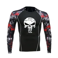 Punisher 3d impressão compressão collants dos homens de fitness correndo t camisa respirável manga longa esporte rashgard ginásio ciclismo roupas