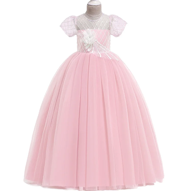 

New Princess Pageant Evening Party Long Dress First Communion Dresses Elegant Pink Flower Girls Dress Fluffy Vestido Comunion