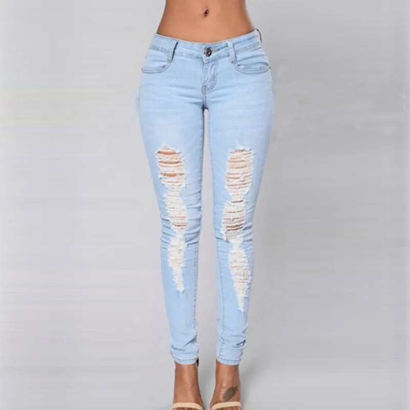 New Fashion Women Sexy Holes Jeans Denim Trousers Pants 2017 Ladies