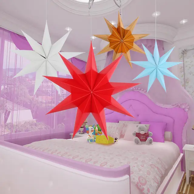 Paper Star Decoration For Home Decorations 30cm Nine Angles Tissue Paper Star Lantern Hanging Stars For Home Party Decor