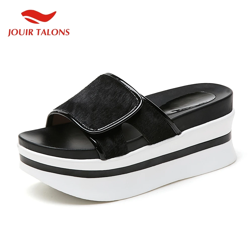

brand design luxury INS horsehair Genuine Leather shoes Woman platform Summer Slippers Women casual Shoes