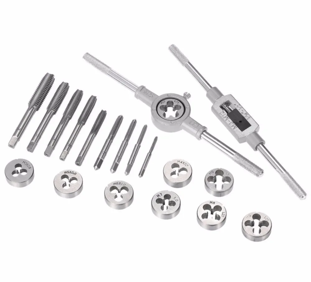 20PCS Machine Screw Metric Tap and Die Bit Set M3M12 Straight Flute