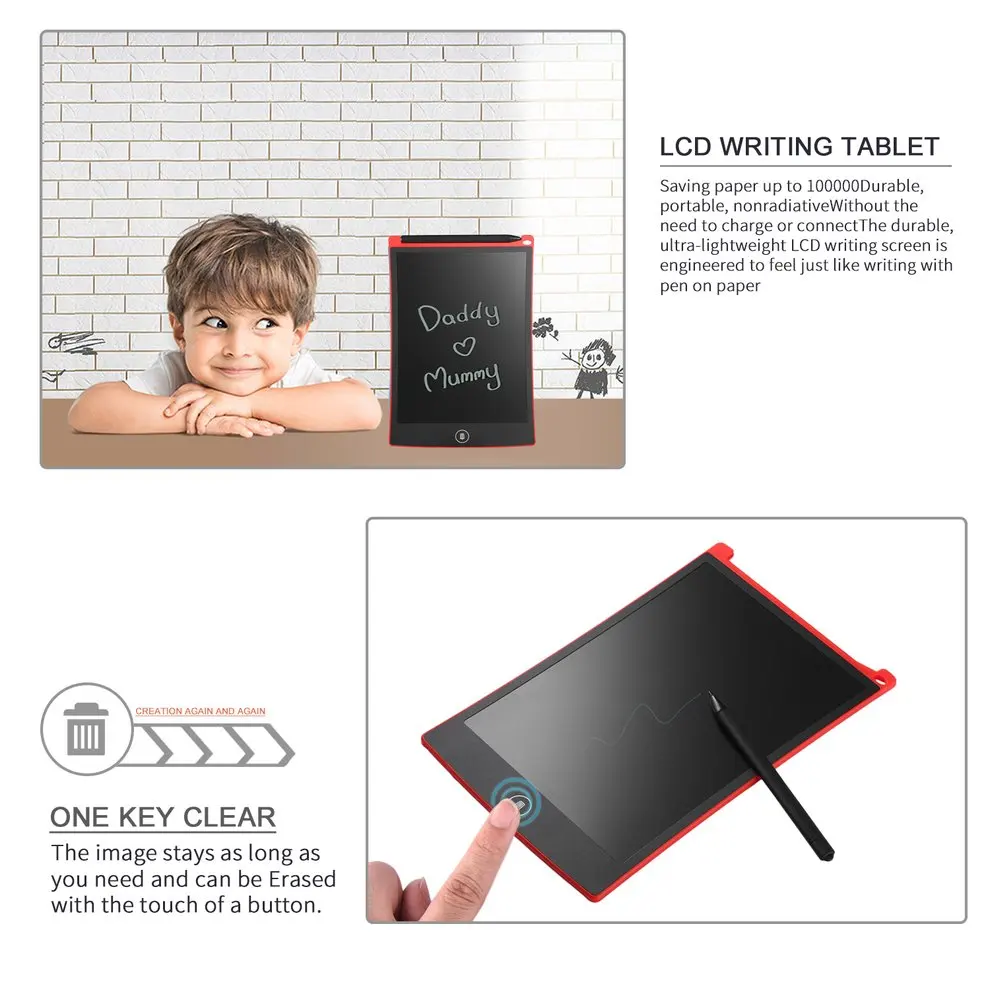 

2pcs Red 8.5" LCD Tablet Writting Drawing Pad Memo Message Board Notepad Stylus for eWriter