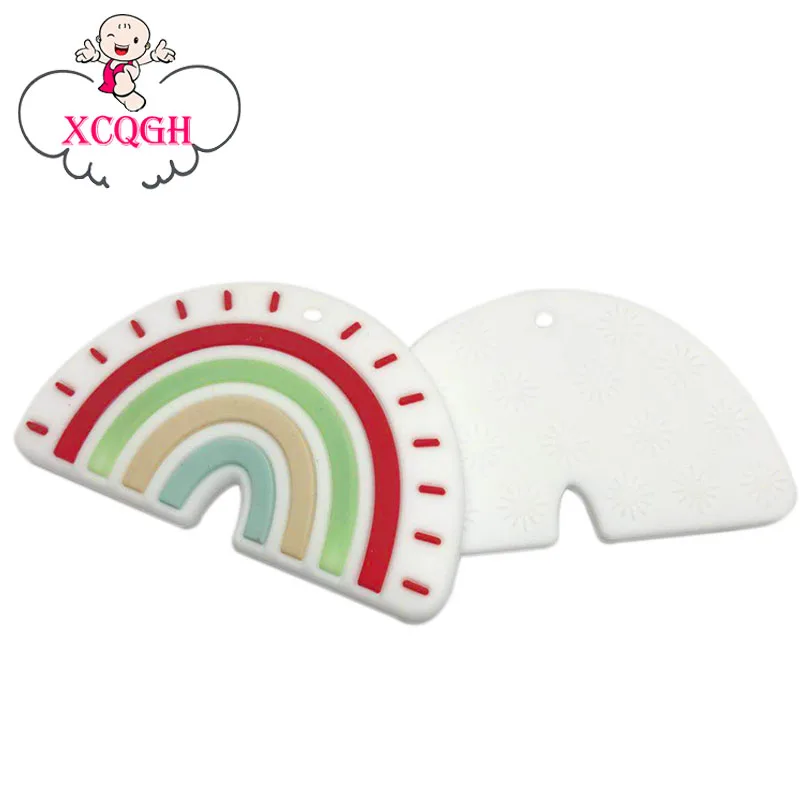 

XCQGH 5pcs New Silicone Rainbow Teether Baby Tooth Necklace Toy Food Grade Biting Lear Early Learning Puzzle Teether