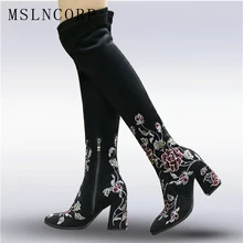 Plus Size 34-43 Autumn Winter Genuine Leather Women Flower Shoes Lady High Heel Long Boots Embroidered Over Knee High Snow Boots цена Plus Size 34-43 Autumn Winter Genuine Leather Women Flower Shoes Lady High Heel Long Boots Embroidered Over Knee High Snow Boots цены онлайн