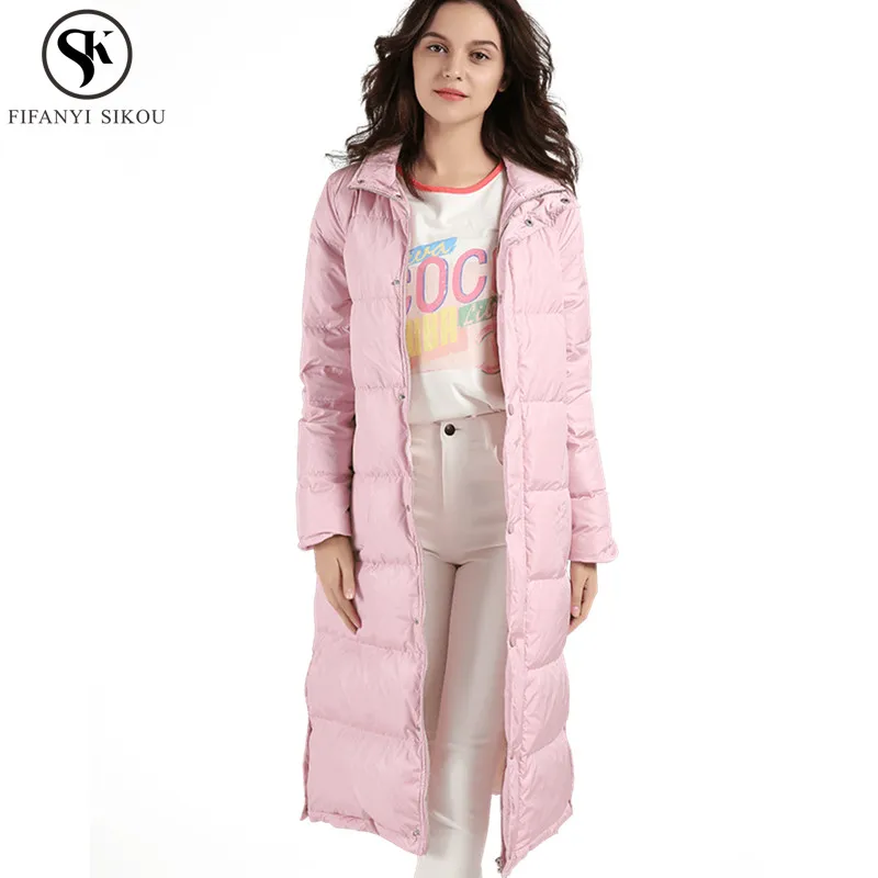 

New 2018 Winter coat women Pink Long Down jacket Fashion Thin and light White duck down Outwear Female Slim Warm Coats LGP799