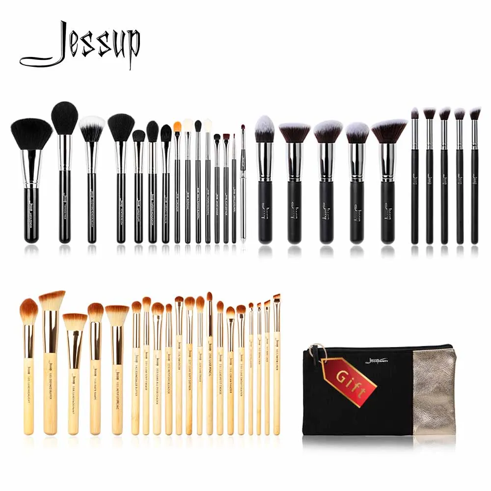 

Jessup Buy 3 get 1 gift professional Makeup Brushes set Foundation blush Liquid Kabuki make up brush Beauty Cosmetic bag Powder