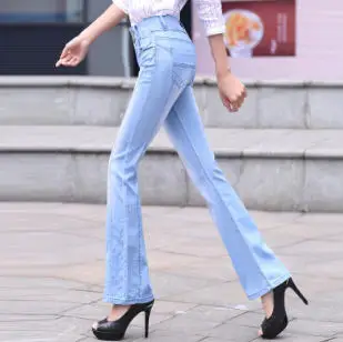 Новое поступление женский Демисезонный женские брюки клёш тонкие длинные джинсы для Для женщин колокол джинсовые брюки синий/черный/белый W036 - Цвет: light blue