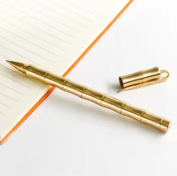 

100pcs/lot Handmade Brass Bamboo Shape Ballpoint Pen Retro Copper Pens Office School Supplies Stationery
