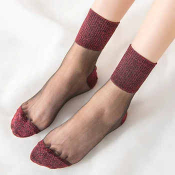

8 Colors Shiny Socks Fishnet Hosiery Thin Women Summer Korean Patchwork Colors Crystal Glitter Socks Lady Transparent Mesh