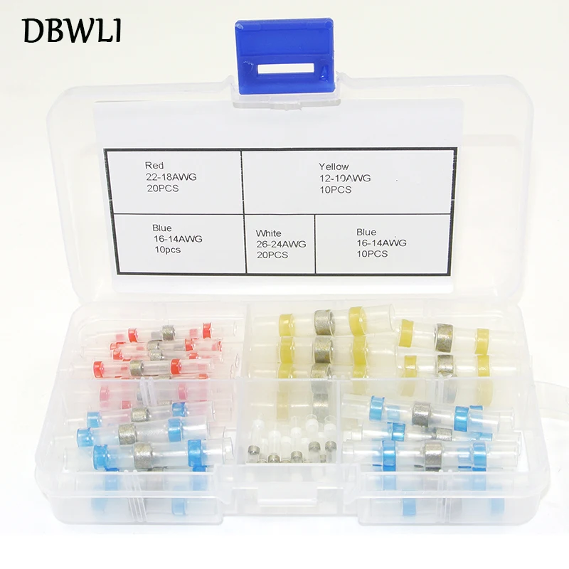 Conectores de Dissipadores de Calor Terminais do Fio Wirefy Selo Solda Fio Conectores Bunda Elétrico-marinha Isolado Emendas Butt 70 Pcs