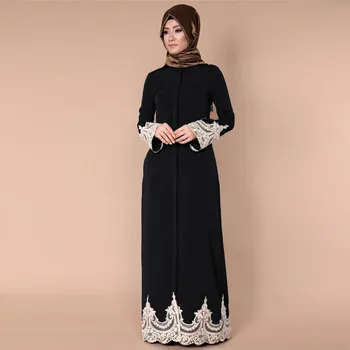 

2019 Middle East Fashion Muslim Turkish Casual Women Dubai Abaya Lace Hollow Out Robe Long Sleeve Kaftan Maxi Dresses Clothing
