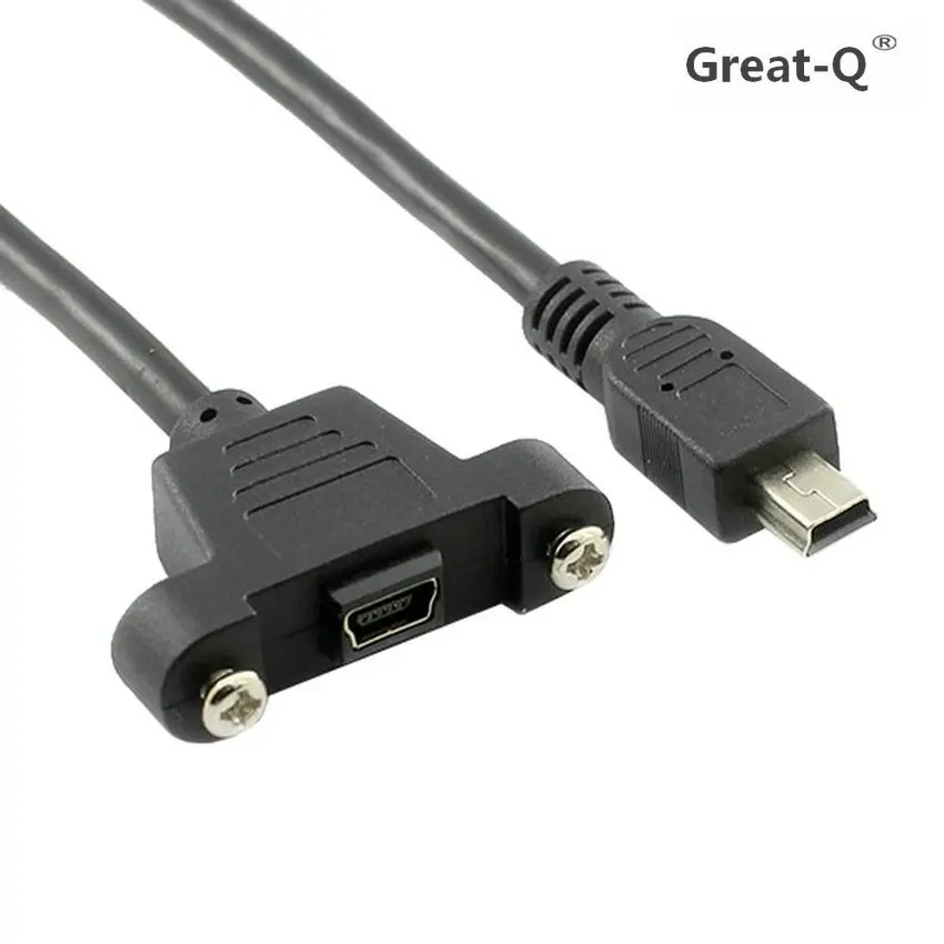 Great Q Panel Mount Type Mini USB 5Pin Male to Female Extension Adapter Cable Cord with Screws