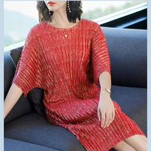 Azterumi летняя Новинка, женское плиссированное платье с круглым вырезом, повседневное свободное ТРАПЕЦИЕВИДНОЕ ПЛАТЬЕ для вечеринок, голубое красное платье, Vestido Feminina