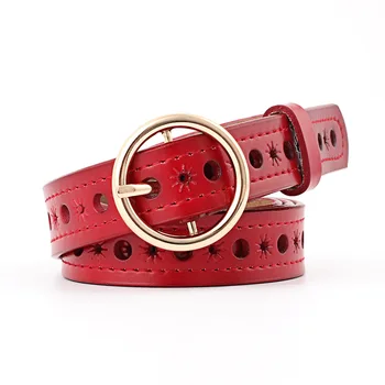 

2018 Hot sell Fashion Hollow Cowhide leather of women belt Wide belt Female Belts metal pin buckle belts