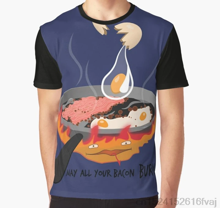 

All Over Print Women T Shirt Men Funny tshirt Howls moving castle - Calcifer - May all your bacon burn V2 Graphic T-Shirt