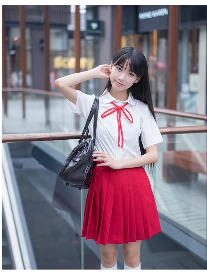 Японский костюм моряка для девочек, комплекты одежды, Becautiful Hell, школьная форма для девочек JK, одежда короткая рубашка+ юбка+ галстук+ чулки - Цвет: Красный
