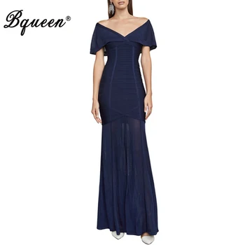 

Bqueen 2017 New Arrival Sexy V Neck Short Sleeve Long Bandage Dress Mesh Elegant party Dress
