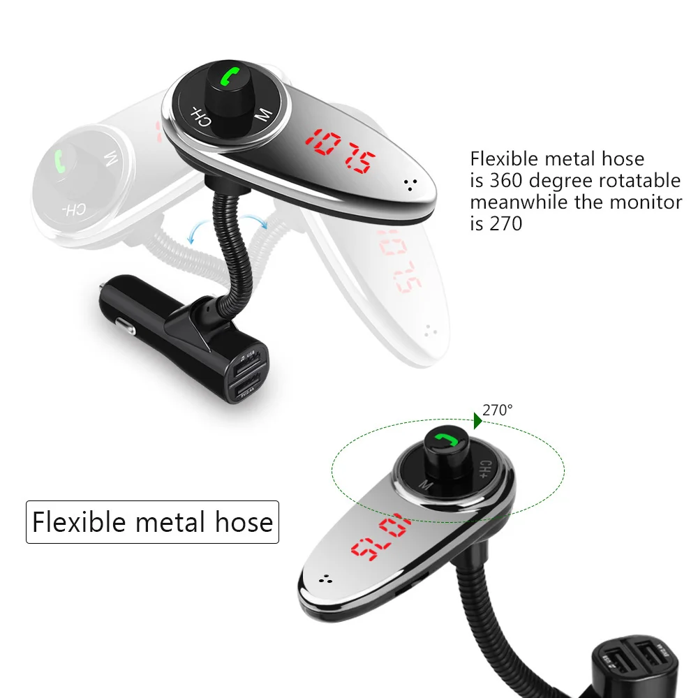 Автомобильный bluetooth-комплект fm-трансмиттер с USB модулятором музыкальный плеер с двойным зарядным устройством, умное зарядное устройство, без рук, вращающийся