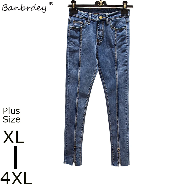 

Autumn Women Plus Size Jeans Pants Female High Quality High Waisted Hole Loose Trousers Elastic Stretch Pencil Denim Pants