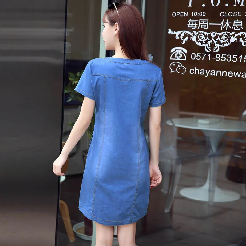Корейское джинсовое платье для женщин новое летнее повседневное джинсовое платье с карманами на пуговицах сексуальное джинсовое мини платье плюс размер 3XL A1425