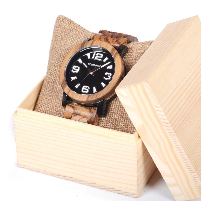 BOBO BIRD Antique Mens Wood Watches Steel Case Wooden Bezel Wristwatch with Wooden Band in Gift Box