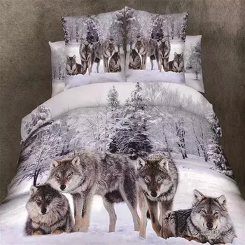 

Snowflakes and wolf Bedding Set Queen King Size Duvet Cover Bed Sheet Pillowcase Pure Cotton 3D Animal Bedroom Textiles Set 4pcs