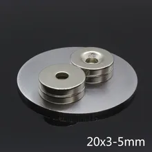 10 шт. 20x3-5мм сильные кольца круглые магниты пластина из Неодимового Магнита тонкий диск не ржавеет 5 мм отверстие для винта DIY супер сильный редкоземельный