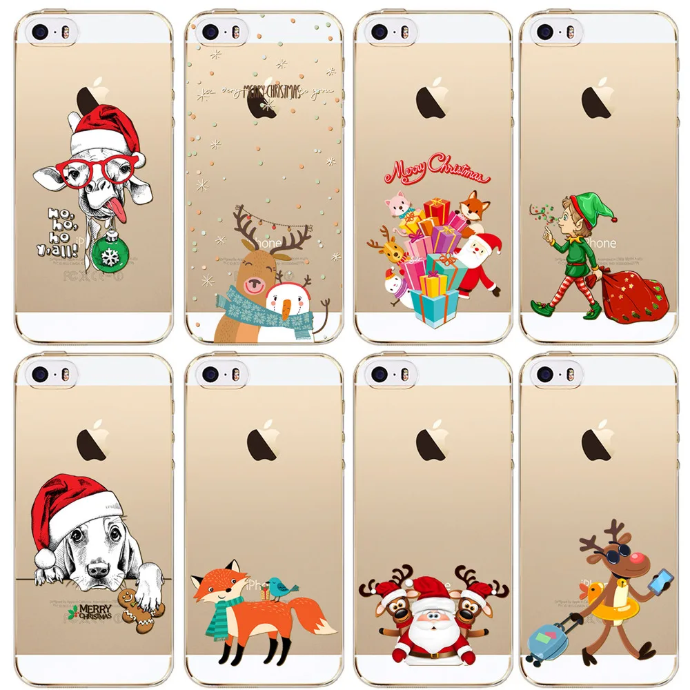 Merry Christmas Animals Phone Case Capa For iPhone 5 5s SE Coque Soft TPU Gift Celebration Santa Claus Deer Kids Back Cover |