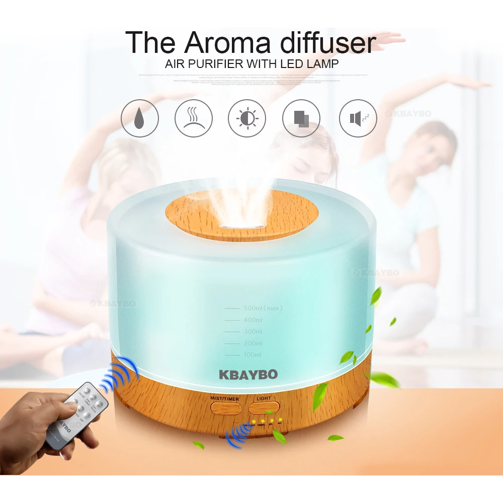 

Essential Oil Diffuser 500ml remote control Aroma mist Ultrasonic Air Humidifier 4 Timer Settings LED light Aromatherapy