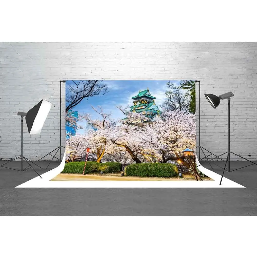 Osaka Japan Castle Spring Millennium Pink Cherry Blossoms background polyester or Vinyl cloth Computer print party backdrop | Электроника